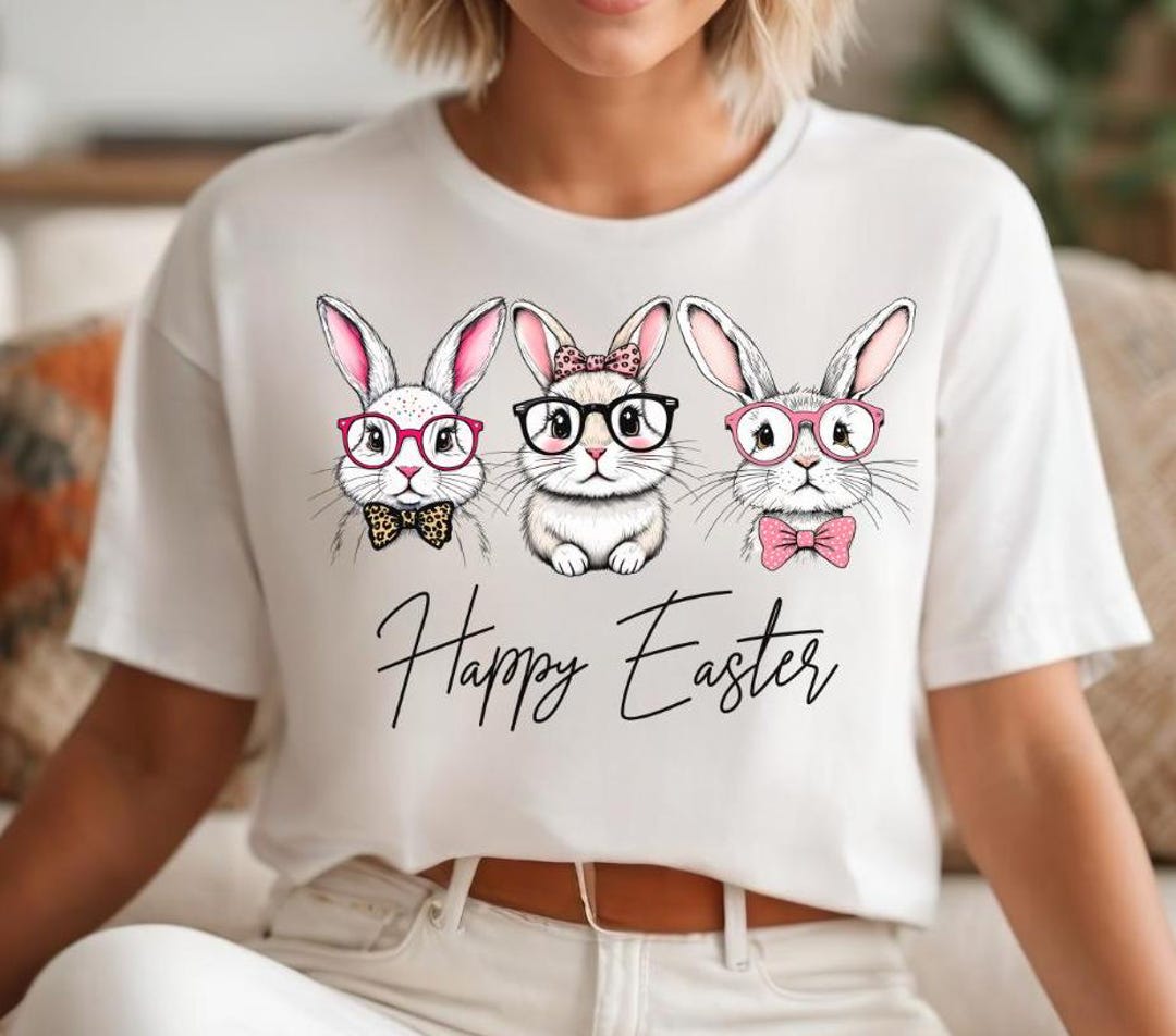 Women's Easter Bunny T-Shirt - Cute Rabbit Graphic Tee, Spring Casual Top, Cotton Blend Machine Wash