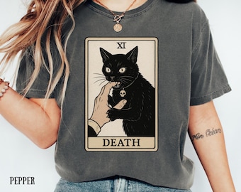 Black Cat Tarot Card Comfort Colors Unisex Shirt, Witchy Halloween Gift