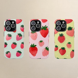 Strawberries Watercolor Summer Phone Case Fruit Lover Girl iPhone Samsung Galaxy Berry Pattern Accessory Fruit Tough Protection Phone Case