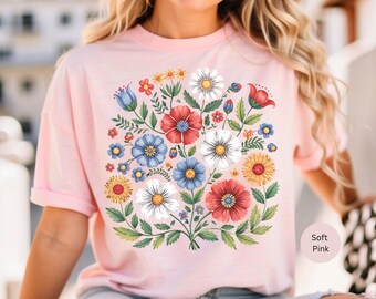 Folk Floral Unisex Tshirt: Polish Wildflower Art, Cottagecore Shirt, Nature Lover Tee, Botanical T-shirt