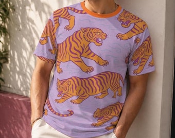 Retro Tiger Graphic Unisex Tee: Colorful Wild Cat Shirt