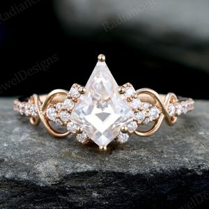 Kite cut Moissanite Engagement ring Half eternity pave diamond ring Infinity Twist Rose Gold wedding ring Antique Promise Anniversary ring
