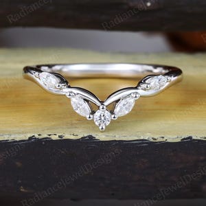 Marquise cut Moissanite diamond Curved wedding band Rose gold wedding ring Stacking ring promise ring Anniversary gift Matching Band for her
