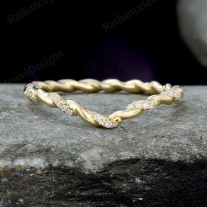 Vintage Moissanite Curved Wedding Ring Einzigartige Infinity Twist Gelbgold Ehering Pave Set Diamant Versprechen Ehe Schmuck