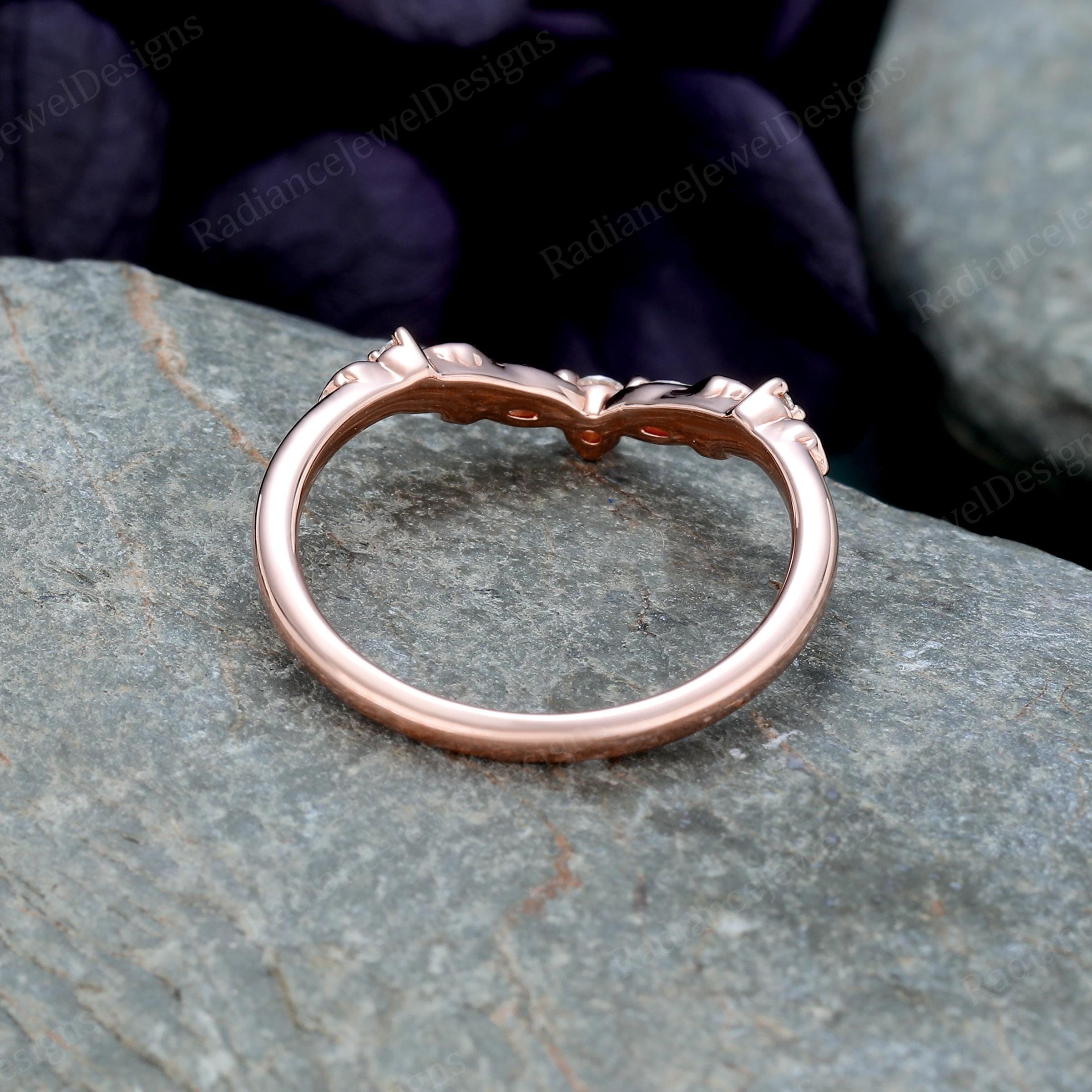 Marquise Cut Moissanite Curved Wedding Band 14K Rose Gold Diamond ...