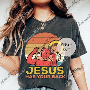 Jesus Has Your Back Jiu Jitsu Retro Christian Digital, png Vintage Tee for Women and Men, Short Sleeve png, Style Top, Digital File