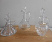 Vintage Lot of 3 Cruet Bottles Clear Glass Crystal Cruet Bottles Beautiful Cruet Bottles One Princess House Two Regular Slightly Shabby