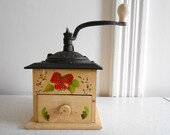 Cast Iron Wood Manual Coffee Grinder Hand Painted Mid Century Coffee Grinder Tested and Works Vintage Condition