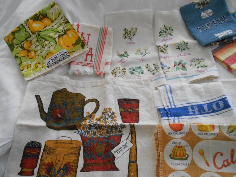 Retro Linen Kitchen Tea Towel: 50s 60s 70s Print PRICED PER TOWEL image 5