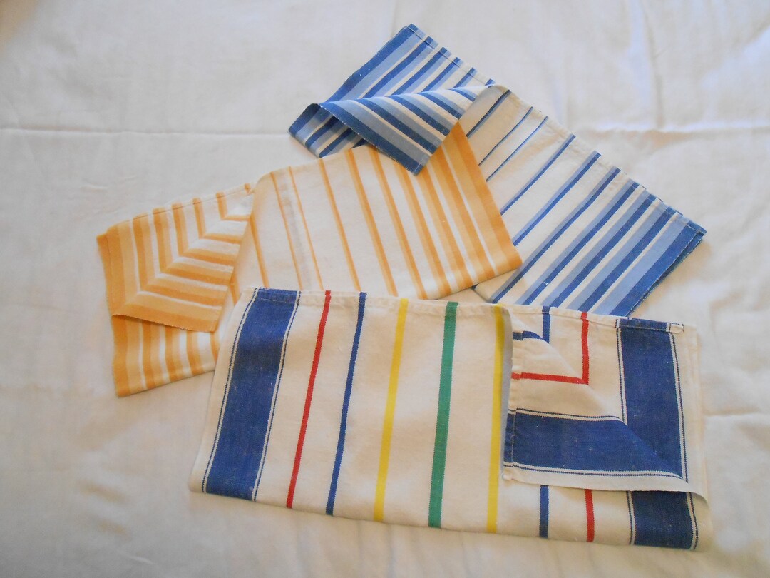 Vintage Linen Tea Towels Set of 3 Striped Linen Tea Towels Kitchen