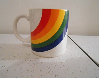 Rainbow Coffee Mug Tea Mug Beverage Mug 10 Ounce Size Used Condition and Clean 80s Era