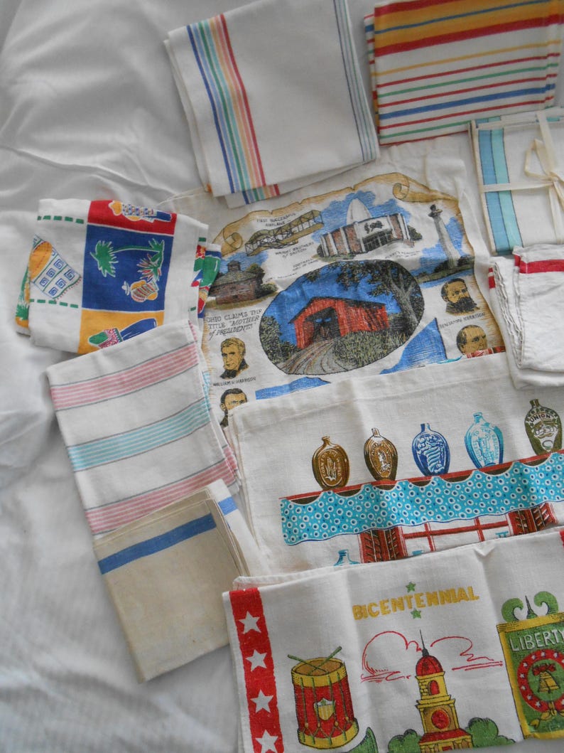Retro Linen Kitchen Tea Towel: 50s 60s 70s Print PRICED PER TOWEL image 7