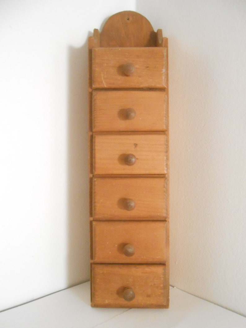 Vintage 90 S Wall Cabinet 6 Drawer Pinewood Storage Good Condition