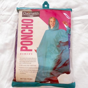 Vintage NOS Women&#39;s Rain Poncho Chromatics by Tote Vinyl Poncho for Women One Size Fits All Camping and Rain Gear Poncho 90s Era