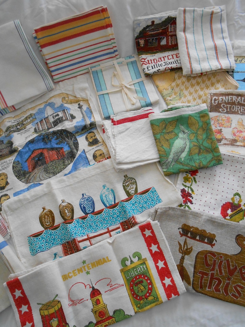 Retro Linen Kitchen Tea Towel: 50s 60s 70s Print PRICED PER TOWEL image 8