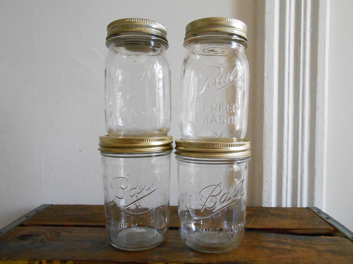 Vintage Ball Clear Glass Jars Set of 4 Ball Jars Wide Mouth Etsy