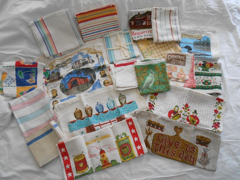Retro Linen Kitchen Tea Towel: 50s 60s 70s Print PRICED PER TOWEL image 6