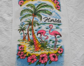 Florida Pink Flamingo Beach Towel Dundee USA Flamingo Beach Towel Used Clean Condition 70s Era