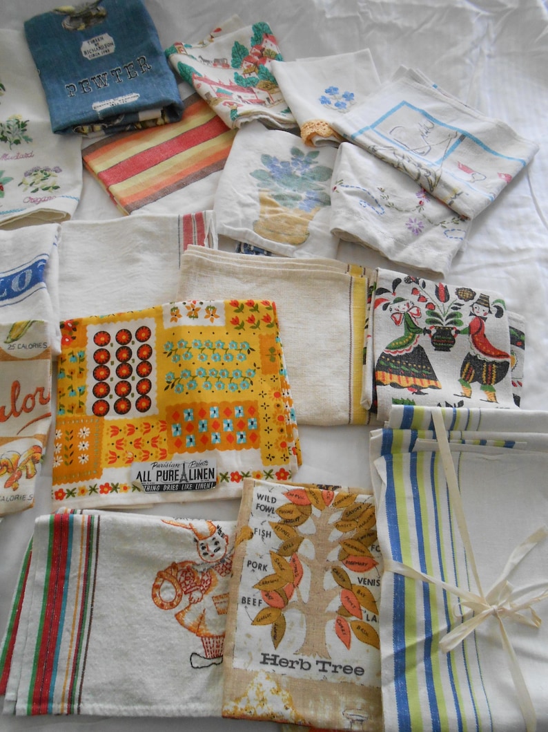 Retro Linen Kitchen Tea Towel: 50s 60s 70s Print PRICED PER TOWEL image 2