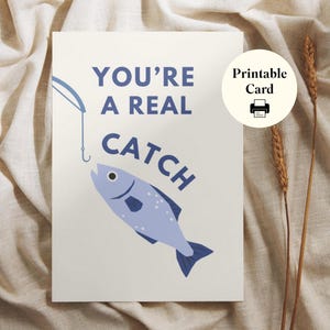 Carte de jeu de mots de pêche drôle - carte d'amour mignonne - carte de la Saint-Valentin imprimable - jeu de mots romantique - téléchargement immédiat - carte pour les amateurs de poissons, lui, elle, bf gf