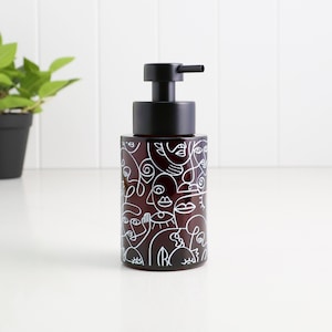 250ml Amber Glass Soap Dispenser With White Artistic Wrap | Refillable Amber Pump Bottle | Sustainable Eco Design For Modern Bathrooms