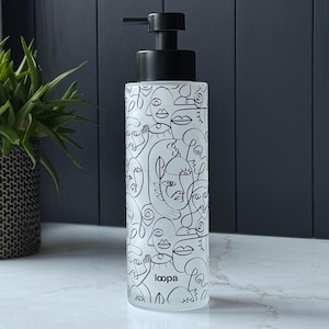 Milchglas Seifenspenderflasche mit schwarz bedruckter Muster nachfüllbare Lotion oder Handwäsche Glasspenderflasche Badezimmer Küche 500ml