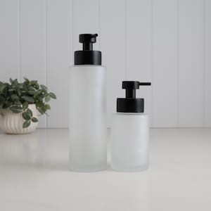 Frosted Glass Soap Dispenser With Black Pump, 250ml Or 500ml Refillable Bottle For Bathroom Hand Wash Or Kitchen Sink