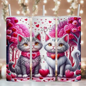 Valentinstag Katzen, süße Haustiere 20 Unzen Sublimationsbecher Design Digitaler Download PNG Instant DIGITAL NUR. Wäschetrockner