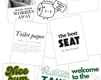 Funny Bathroom Wall Art Prints - 8 Hilarious Digital Download Designs (PDF)