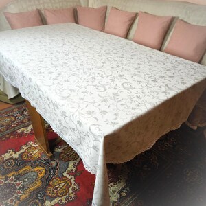 Tablecloth &quot;Silver garden&quot; with lace, Natural Linen Decor, Hometextile, Various Sizes
