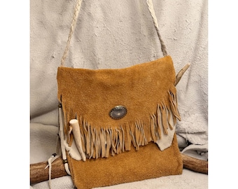 Handmade Deer Hide Fringe Bag: American Indian Style