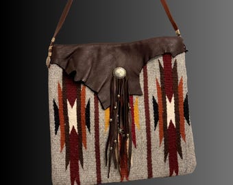Authentic Navajo Woven Handbag with Shoulder Strap and Handcrafted using Natural Materials in Ancient Styles of American Indigenous Peoples