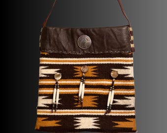 Authentic Navajo Rug Handbag with Shoulder Strap and Handcrafted Following Ancient Techniques of American Indigenous Peoples