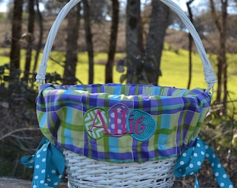 Easter Basket liners with egg applique  for Girls or Boys Easter Basket Personalized with name