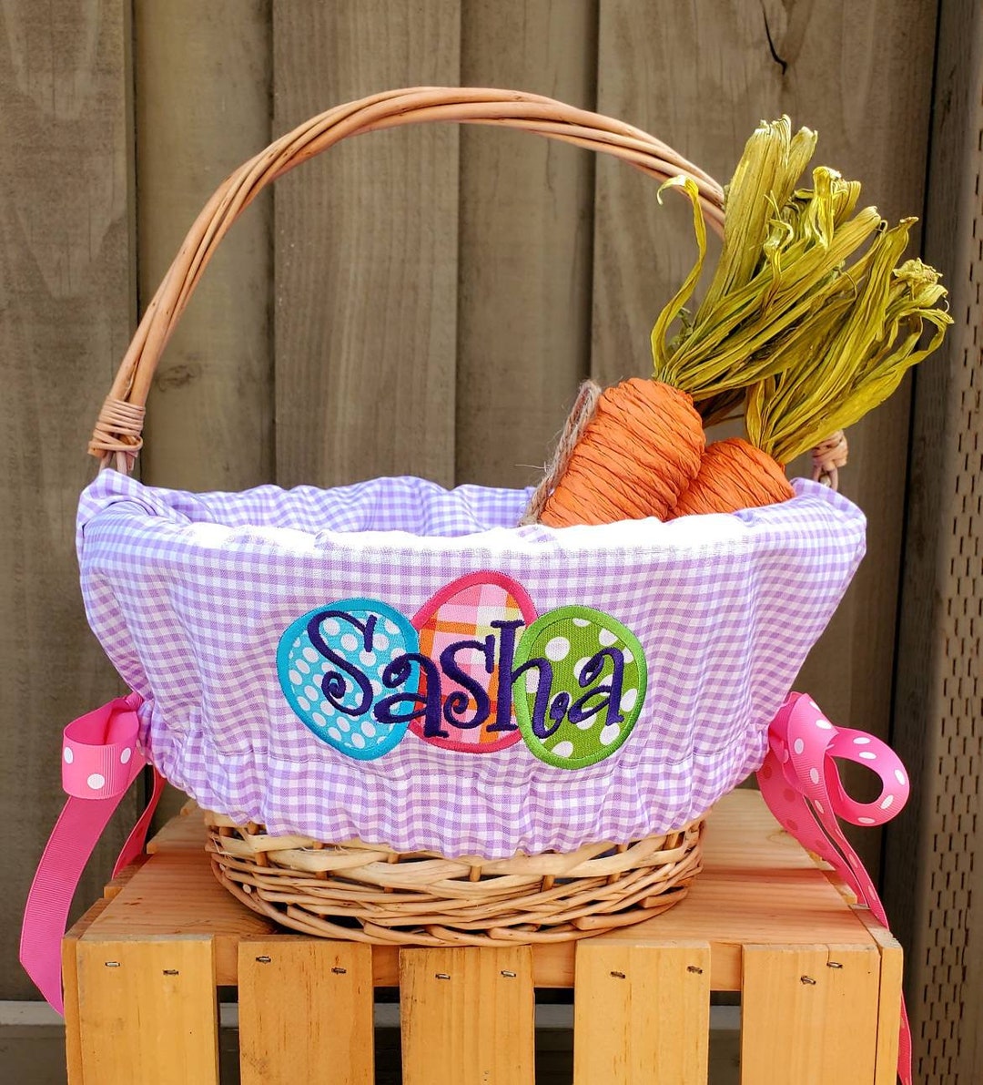 Easter Basket With Liners and Egg Applique, Girls Personalized Easter