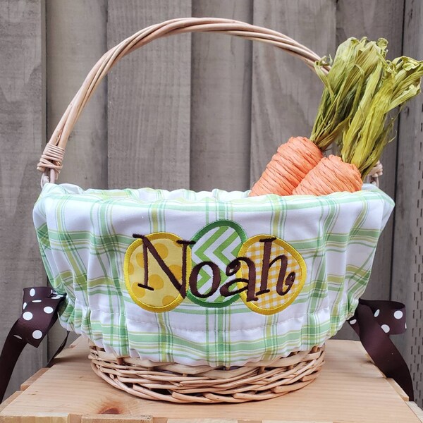 Easter Basket with liners and egg applique, Girls personalized Easter Basket, Boys personalized Easter Basket, Personalized Easter Basket