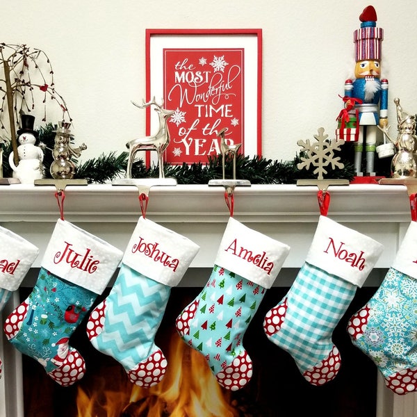 CHRISTMAS STOCKINGS 8 styles to Choose from.... Ships for 2023 Embroidered.... Personalized...Monogrammed Aqua Collection 2023