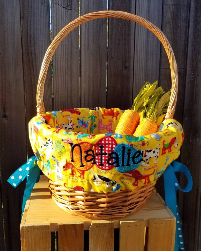 Personalized Easter Basket Liner Puppy Dog Theme With Egg Etsy