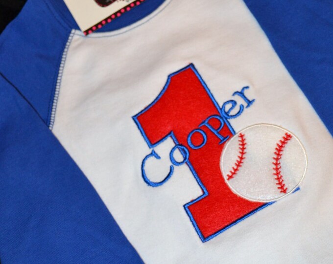 1st Birthday Shirt Baseball Shirt Number 1 and Name Personalized Raglan