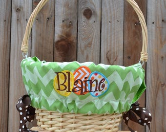 Easter Basket liners with egg applique  for Girls or Boys Easter Basket Personalized with name