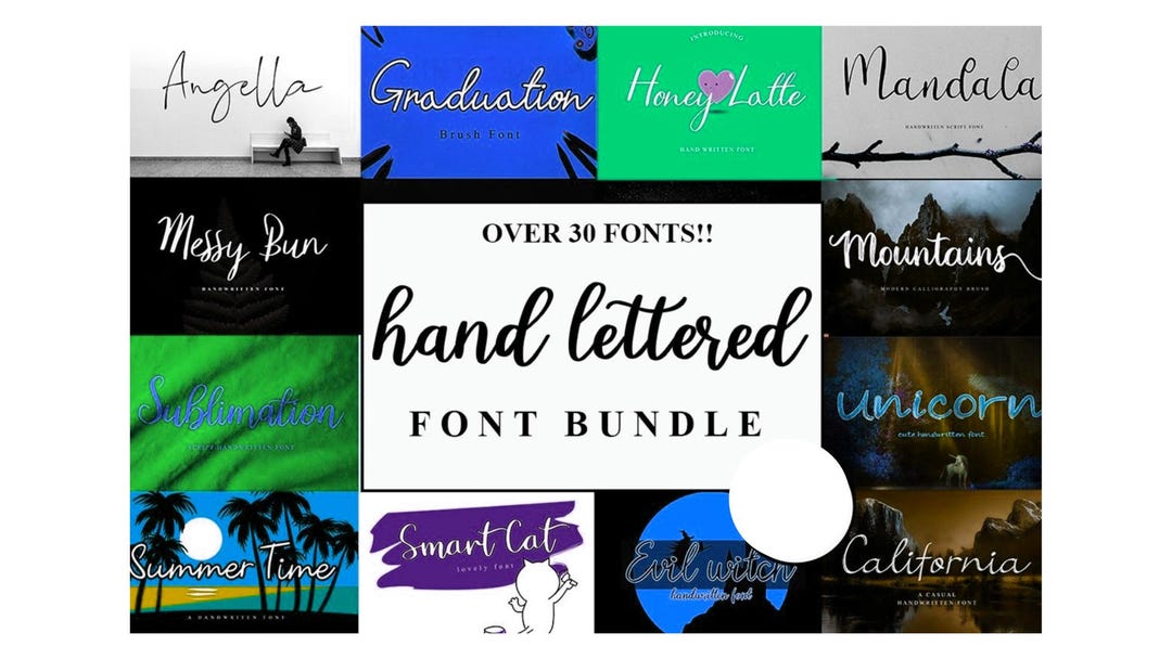 Handlettered Font Bundle Fonts for Crafters, Monoline Fonts, Bold Fonts ...
