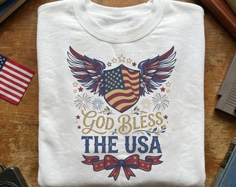 God Bless The USA Patriotic PNG, American Flag Wings Sublimation Digital Download
