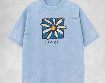 Peace Flower Square Shirt, Streetwear Retro Hoodie, Hand Drawn Graphic Tee, Comfort Colors Sweatshirt