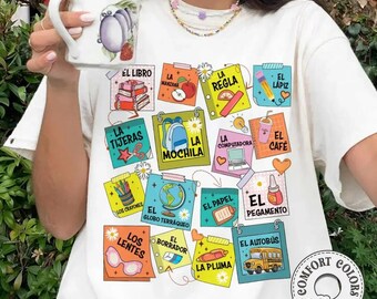 Colorful School Supplies Collage T-Shirt, Funny Teacher Shirt, Back to School Hoodie, Educational Sweatshirt, Teacher Appreciation Gift Tee
