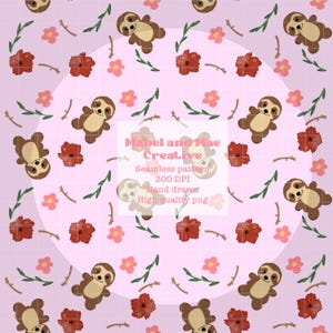 Descarga instantánea de archivo digital con patrón sin costuras de perezoso tropical rosa