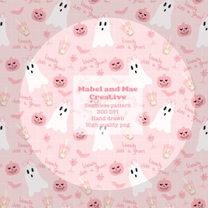 Girly Cute Ghost Halloween Seamless File digital download