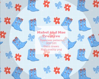 4th of July Cowgirl Boots seamless file instant digital download