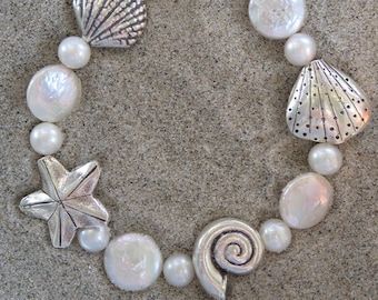 Silver & Pearl Seashell Bracelet