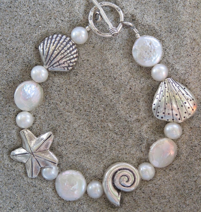 Silver & Pearl Seashell Bracelet image 1