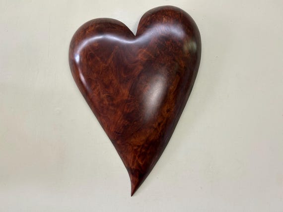 Hand Carved Figured Redwood Heart Wall Sculpture – One of a Kind Coastal Wood Art